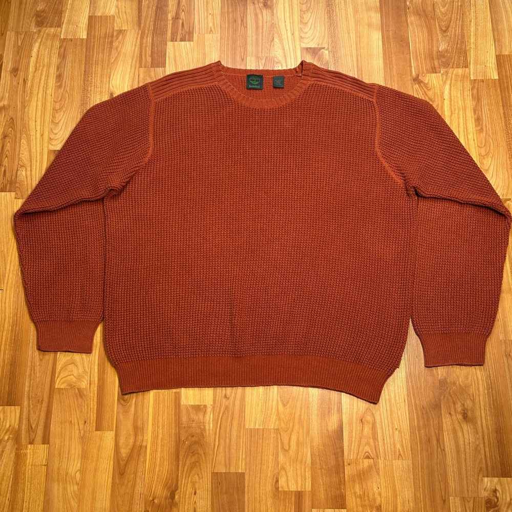 Waffle Knit Timberland Mens Heavy Crewneck Sweater XL Rust Orange